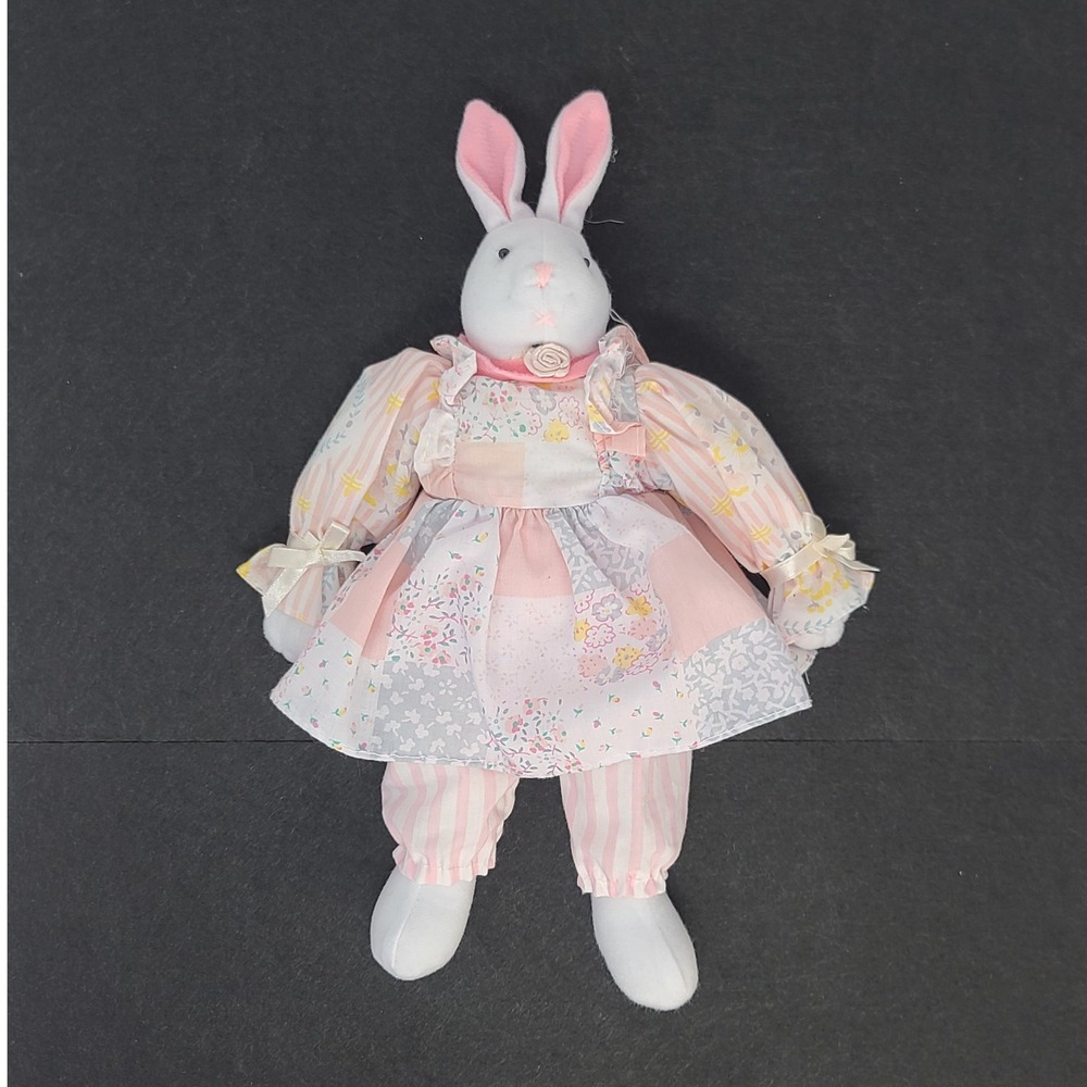 Midwestern Home Products Vintage Bunny Plush 12" Pink Floral Patchwork Dress
